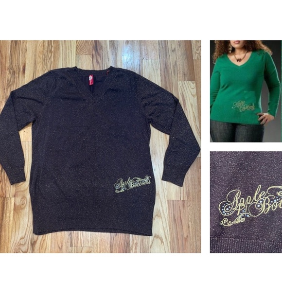 NEW Apple Bottoms Y2K Logo PLUS SUZE lurex Sweater Brown 3X - Picture 1 of 14